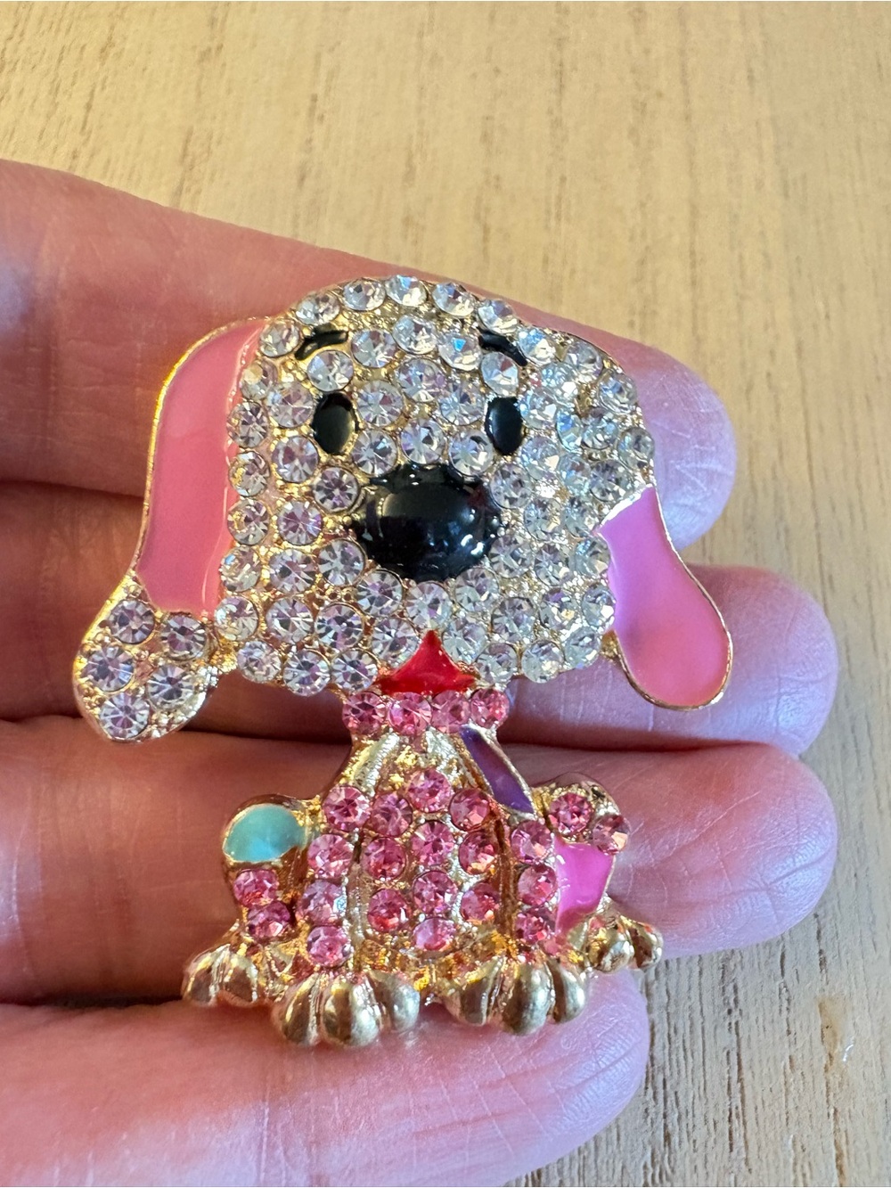 Crystal Pink Puppy Dog Brooch Pin - Decorative Pet-Themed Accessory - Picture 3 of 6